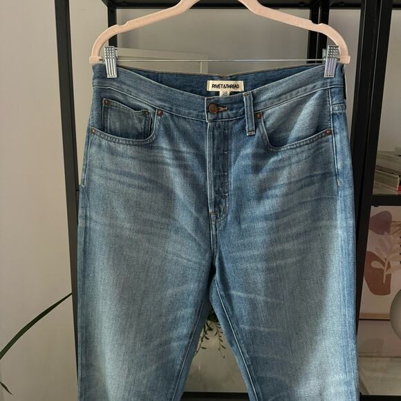 Rivet & Thread Retro Blue Straight Leg Button Fly Fringe Hem Jeans Women’s 28 - Picture 4 of 14